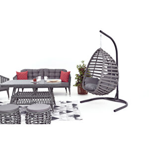 Linda Rattan Bahçe Balkon Oturma Grubu (3+1+1+masa+2 Puf) +salincak