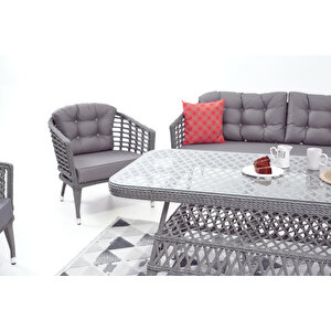 Linda Rattan Bahçe Balkon Oturma Grubu (3+1+1+masa+2 Puf) +salincak