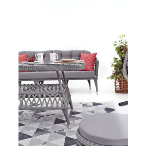 Linda Rattan Bahçe Balkon Oturma Grubu (3+1+1+masa+2 Puf) +salincak