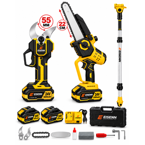 Eisenn G-3650 Teleskopik Uzatma + 55 Mm Dijital Budama Makası + Otomatik Yağ Pompalı Zincirli Testere 2 Akülü