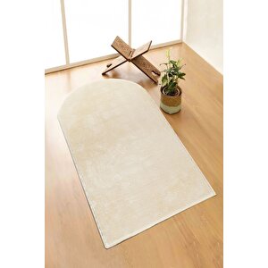 Yıkanabilir Peluş Seccade Overloklu Namazlık Bej 70x120 cm