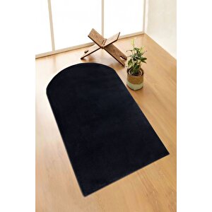 Yıkanabilir Peluş Seccade Overloklu Namazlık Siyah 60x100 cm