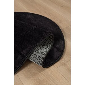 Yıkanabilir Peluş Seccade Overloklu Namazlık Siyah 60x100 cm
