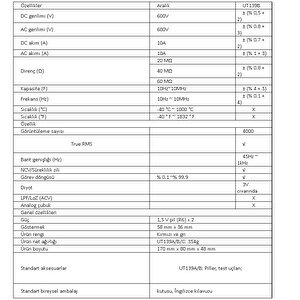 Unit Ut 139b True Rms Dijital Multimetre Ac/dc 600v Ac/dc 10a °c;uni̇t