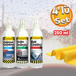 Kış Bakım 4'lü Set Otomobil Araba Araç Kar Cam Ayna Buğu Önleyici Yağmur Kaydırıcı Buz Çözücü Bez