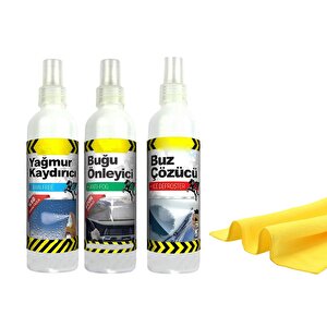 Kış Bakım 4'lü Set Otomobil Araba Araç Kar Cam Ayna Buğu Önleyici Yağmur Kaydırıcı Buz Çözücü Bez