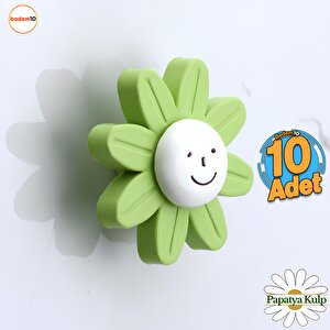 Plastik Papatya Kulp 10 Adet Yeşil Mobilya Çoçuk Odası Kız Erkek Dolap Kapak Kulpu Çekmece Kulbu