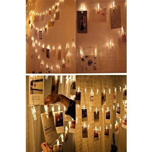 Transparan 10 Fotoğraf Mandallı Led Işık Süs 1,5 M Günışığı Pilli