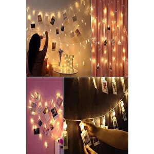Transparan 10 Fotoğraf Mandallı Led Işık Süs 1,5 M Günışığı Pilli