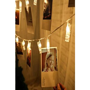 Transparan 10 Fotoğraf Mandallı Led Işık Süs 1,5 M Günışığı Pilli