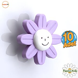 Plastik Papatya Kulp 10 Adet Lila Mobilya Çoçuk Odası Kız Erkek Dolap Kapak Kulpu Çekmece Kulbu