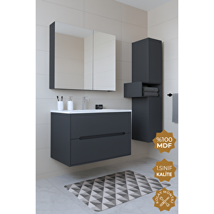 Home Madrid 65 Cm Mdf Banyo Dolabı Seti Ve Boy Dolabı Antrasit