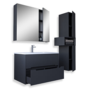 Home Madrid 65 Cm Mdf Banyo Dolabı Seti Ve Boy Dolabı Antrasit