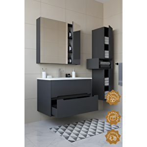 Home Madrid 65 Cm Mdf Banyo Dolabı Seti Ve Boy Dolabı Antrasit