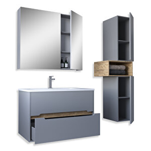 Home Madrid 80 Cm Mdf Banyo Dolabı Seti Ve Boy Dolabı Sis Gri - Atlantik Çam