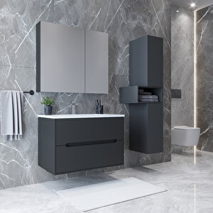 Home Madrid 80 Cm Mdf Banyo Dolabı Seti Ve Boy Dolabı Antrasit