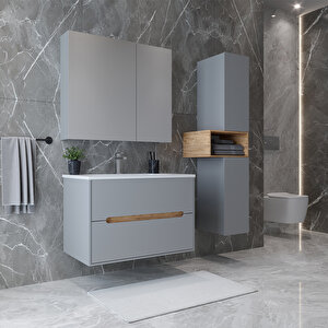 Home Madrid 65 Cm Mdf Banyo Dolabı Seti Ve Boy Dolabı Sis Gri - Atlantik Çam