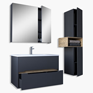Home Madrid 65 Cm Mdf Banyo Dolabı Seti Ve Boy Dolabı Antrasit Atlantik Çam