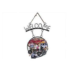 Dekoratif Metal Kapı Welcome Motosiklet Dekorlu Hediyelik