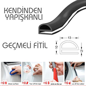 Contacall Otomobil Fitili İki Kapı Arası Fitili Orta Direk Fitili 2 Metre Kendinden Yapışkanlı Rüzgar Azaltıcı Fitil