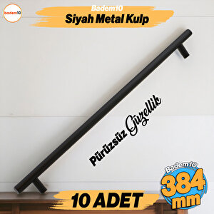 Çubuk 10 Adet Siyah Metal Kulp ( 384  Mm-38.4 Cm) Mobilya Mutfak Çekmece Dolabı Kulpu Kulbu Kulpları