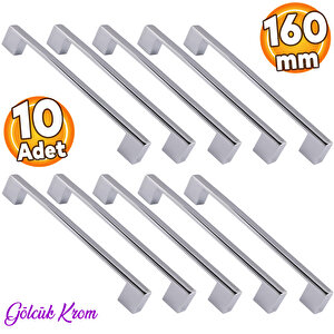 10 Adet Gölcük Düz Mobilya Mutfak Dolap Çekmece Dolabı Kapak Metal Kulpu Kulbu Kulpları Krom 160 Mm