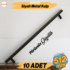 Çubuk 10 Adet Siyah Metal Kulp ( 512  Mm-51.2 Cm) Mobilya Mutfak Çekmece Dolabı Kulpu Kulbu Kulpları