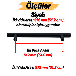 Çubuk 10 Adet Siyah Metal Kulp ( 512  Mm-51.2 Cm) Mobilya Mutfak Çekmece Dolabı Kulpu Kulbu Kulpları