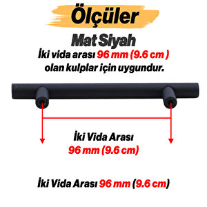 Çubuk Mat Siyah Metal Kulp 96 Mm 9.6 Cm Mobilya Mutfak Çekmece Dolap Dolabı Kulpu Kulbu Kulplar