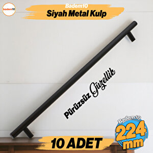 Çubuk 10 Adet Siyah Metal Kulp (224 Mm-22.4 Cm) Mobilya Mutfak Çekmece Dolabı Kulpu Kulbu Kulpları