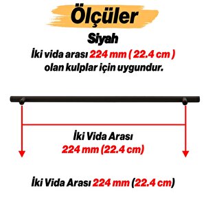 Çubuk 10 Adet Siyah Metal Kulp (224 Mm-22.4 Cm) Mobilya Mutfak Çekmece Dolabı Kulpu Kulbu Kulpları