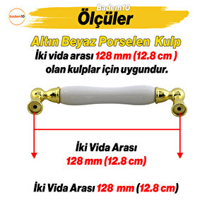 Domaniç Porselen Altın Beyaz Kulp 128 Mm Mobilya Çekmece Mutfak Dolabı Dolap Kapak Kulplar Kulb Kulp
