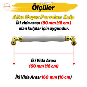 Domaniç Porselen Altın Beyaz Kulp 160 Mm Mobilya Çekmece Mutfak Dolabı Dolap Kapak Kulplar Kulb Kulp