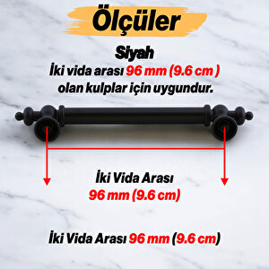 Osmanlı (96 Mm - 9.6 Cm) Mat Siyah Metal Mobilya Mutfak Çekmece Dolap Dolabı Kulbu Kulpu Kulpları