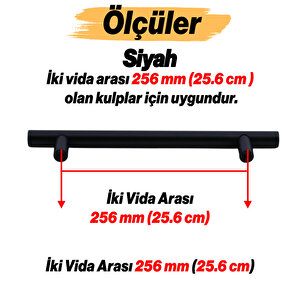 Çubuk Siyah Metal Kulp 256 Mm 25.6 Cm Mobilya Mutfak Çekmece Dolap Dolabı Kulpu Kulbu Kulpları