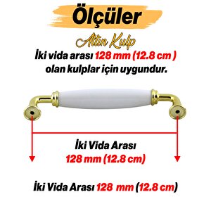 Kapıdağı Porselen Beyaz Altın Metal Kulp 128 Mm Mobilya Çekmece Mutfak Dolabı Dolap Kapak Kulb Kulpu