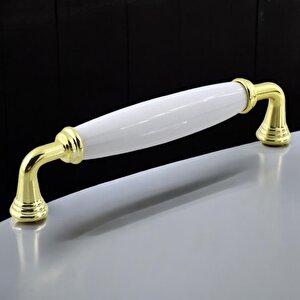 Kapıdağı Porselen Beyaz Altın Metal Kulp 128 Mm Mobilya Çekmece Mutfak Dolabı Dolap Kapak Kulb Kulpu
