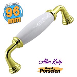 Kapıdağı Porselen Beyaz Altın Metal Kulp 96 Mm Mobilya Çekmece Mutfak Dolabı Dolap Kapak Kulb Kulpu