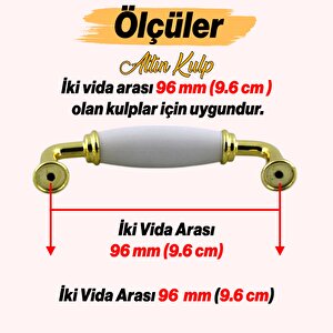 Kapıdağı Porselen Beyaz Altın Metal Kulp 96 Mm Mobilya Çekmece Mutfak Dolabı Dolap Kapak Kulb Kulpu