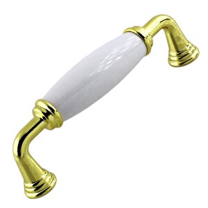 Kapıdağı Porselen Beyaz Altın Metal Kulp 96 Mm Mobilya Çekmece Mutfak Dolabı Dolap Kapak Kulb Kulpu
