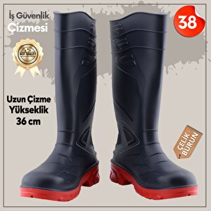 Uzun Çizme İş Güvenlik Çizmesi Numara 38 İnşaat Tarım Bahçe Kimya Petrol Çiftilik Gaz 36 Cm