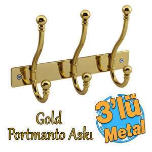 Metal Gold 3'lü Birleşik Portmanto Vestiyer Duvar Monteli Dolap Askılığı Vidalı Elbise Asma 1 Adet
