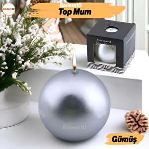 Top Mum 8 Cm Dekoratif Mumu Kandil Hediyelik Fitilli Mumluk Şamdan Metalik Boya Gümüş Kokusuz