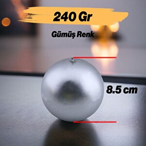 Top Mum 8 Cm Dekoratif Mumu Kandil Hediyelik Fitilli Mumluk Şamdan Metalik Boya Gümüş Kokusuz