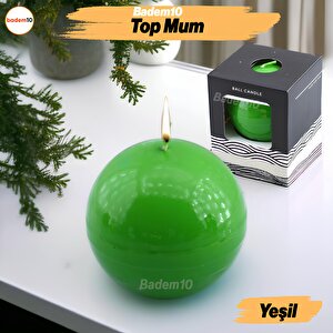 Top Mum 8 Cm Dekoratif Mumu Kandil Hediyelik Fitilli Mumluk Şamdan Metalik Boya Yeşil Kokusuz