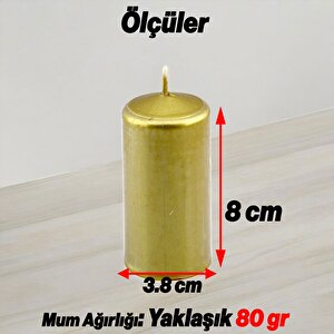 Baton Mum Metalik Kaplama Gold Silindir Dekoratif Mumu Kandil Hediyelik Mumlar Şamdan Kokusuz 8 Cm
