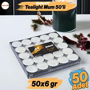 Tealight Mum 50x6 Gr Dekoratif Mumu Kandil Hediyelik Fitilli Mumluk Şamdan Krem Renk Kokusuz