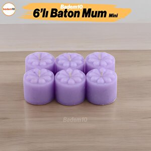 Baton Mum Mini 6'lı Mor Renk Silindir Dekoratif Mumu Kandil Hediyelik Fitilli Mumlar Şamdan Kokusuz