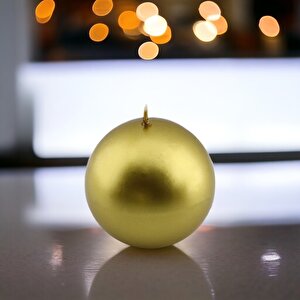 Top Mum 8 Cm Dekoratif Mumu Kandil Hediyelik Fitilli Mumluk Şamdan Metalik Boya Gold Altın Kokusuz