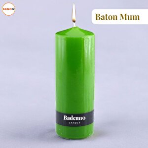 Baton Mum Yeşil Silindir Dekoratif Mumu Kandil Hediyelik Fitilli Mumlar Şamdan Kokusuz 6 X 17 Cm